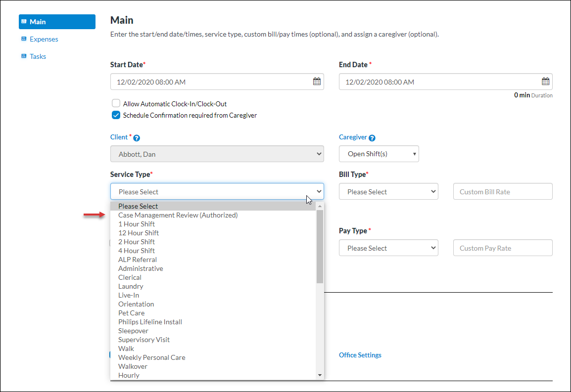 Ability to add approved in the schedule creation window - Caresmartz Update